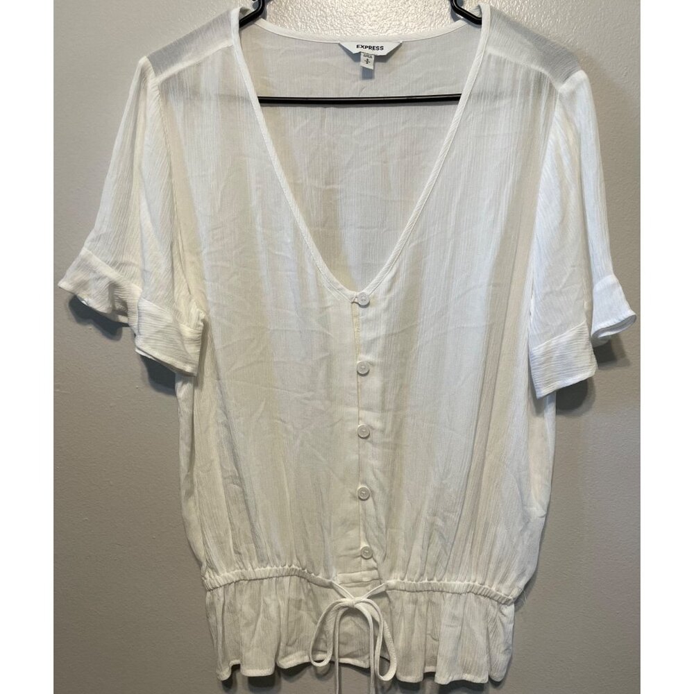 Express White Boho Button Front Blouse | Drawstring Hem | Size S
